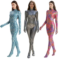 Women Shiny Metallic Leopard Snakeskin Zentai Bodysuit High Stretch Lycra Sexy Cosplay Costume Yoga Swimwear - Image 2