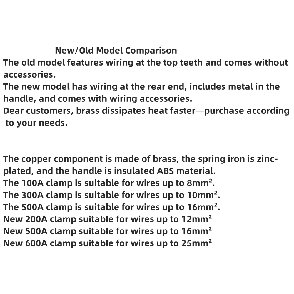 100/200A/500A Alligator Clips Emergency Jump Starter Clamps Battery Jumper Cables Thickened Pure Copper Large Battery Clamps
