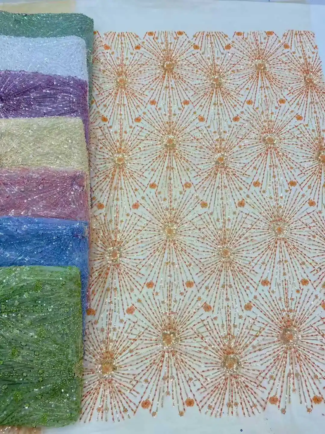 

High-Quality African Bead Lace Fabric French Nigerian Sequin for Women's Party Dress Sewing