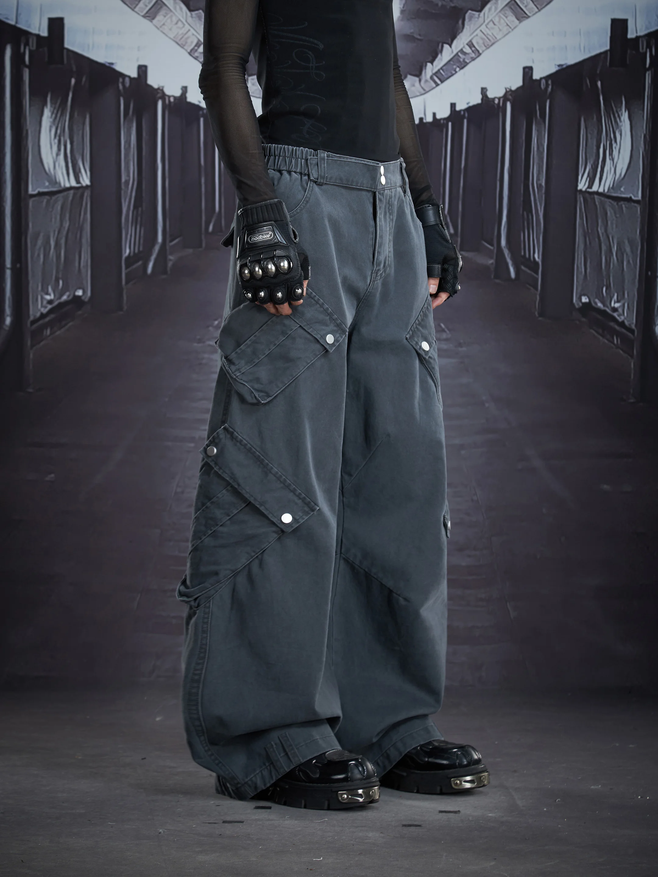 Design New Personalized Structure Three-Dimensional Stitching Multi-Pocket Loose Straight Cargo Pants Pure Cotton Casual