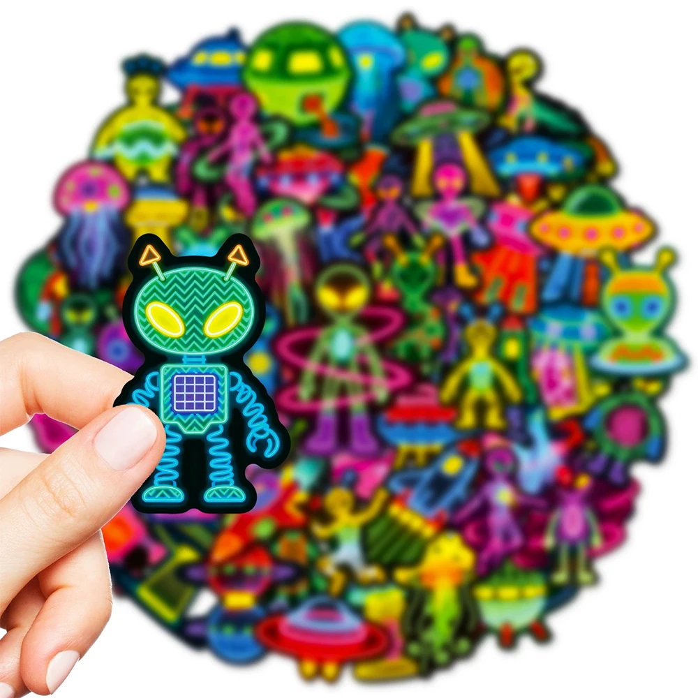 10/30/56pcs Cute Neon Colorful Space Alien UFO Stickers Cartoon Creative Personalized Sticker DIY Stationery Phone Laptop Decals