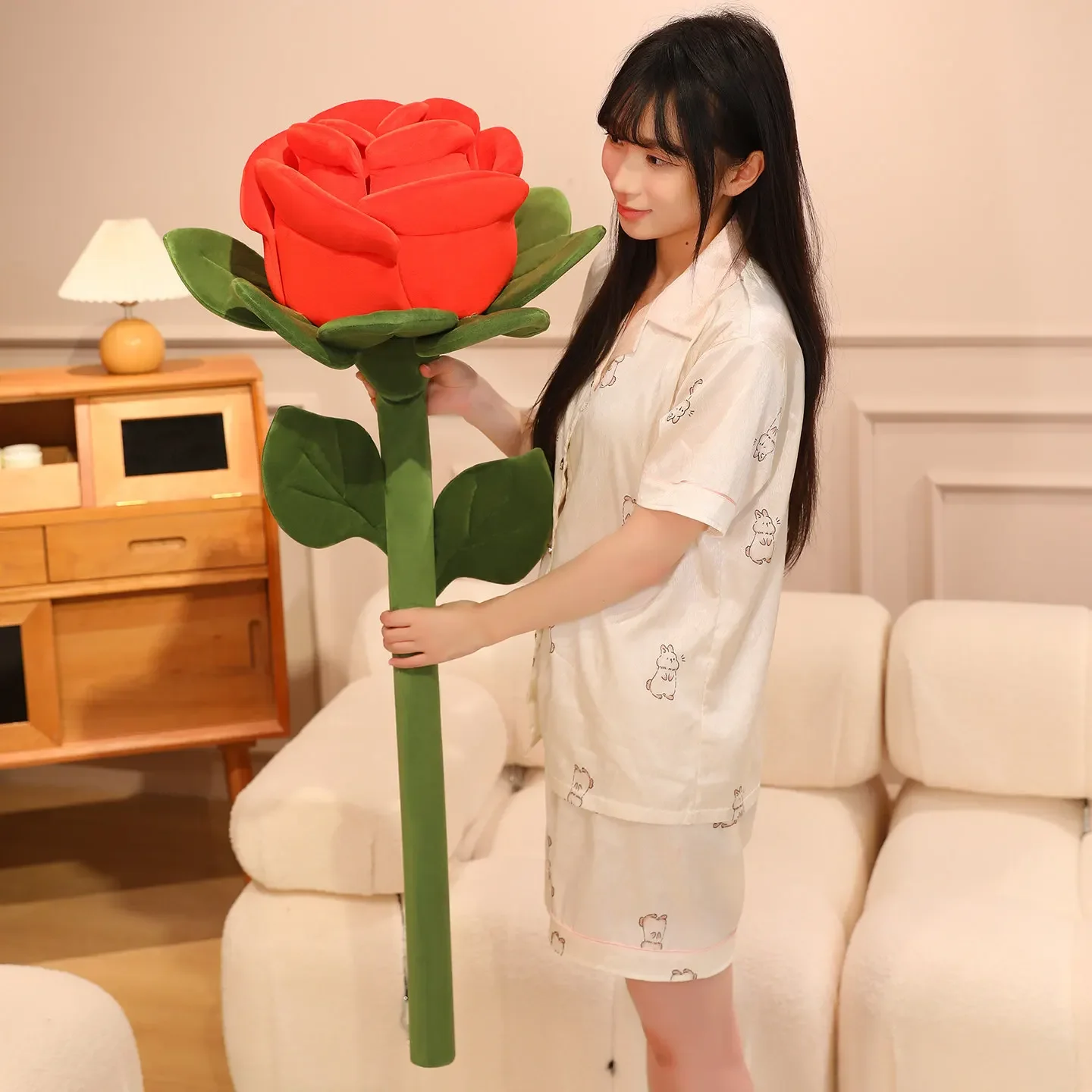 

Romantic Rose Branches Plush Toys Soft Stuffed Big Size Rose Toys Funny Game Props Lovely Wedding Decor Sweet Gift To Girls