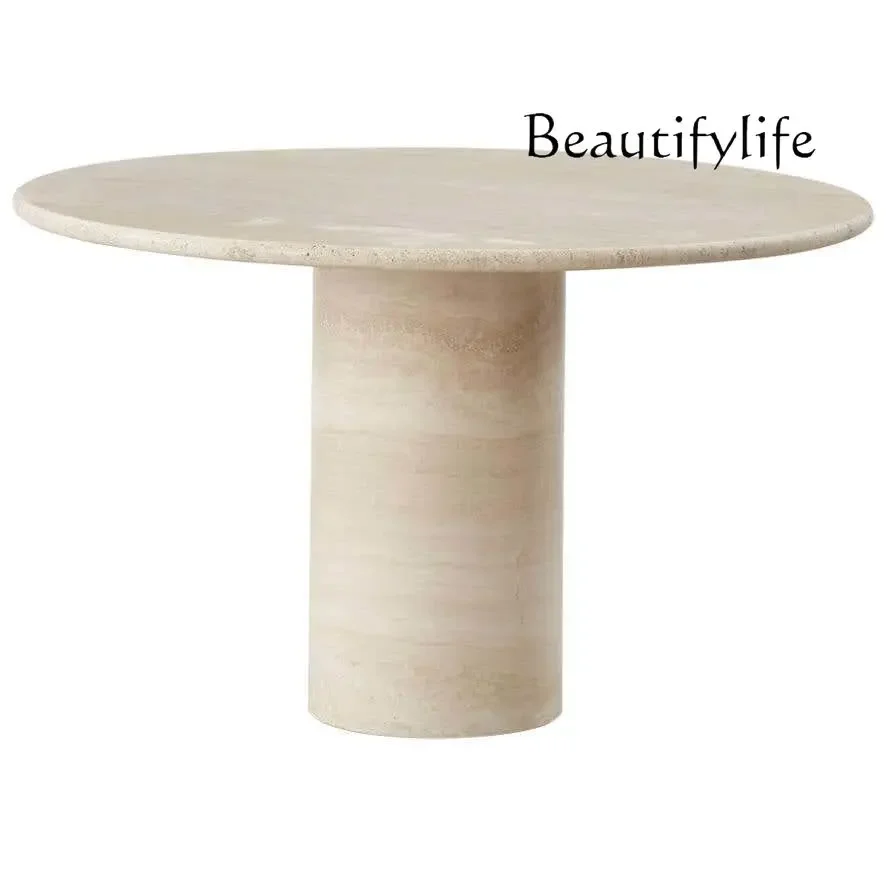 

Nordic natural travertine marble dining table Italian minimalist light luxury round dining table household dining table