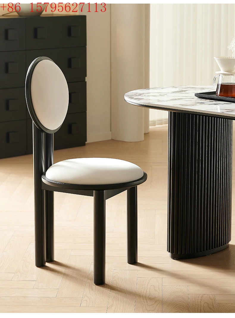 

02 Solid Wood Backrest Dining-Table Chair French Retro Ash Dining Chair Modern Simple Home