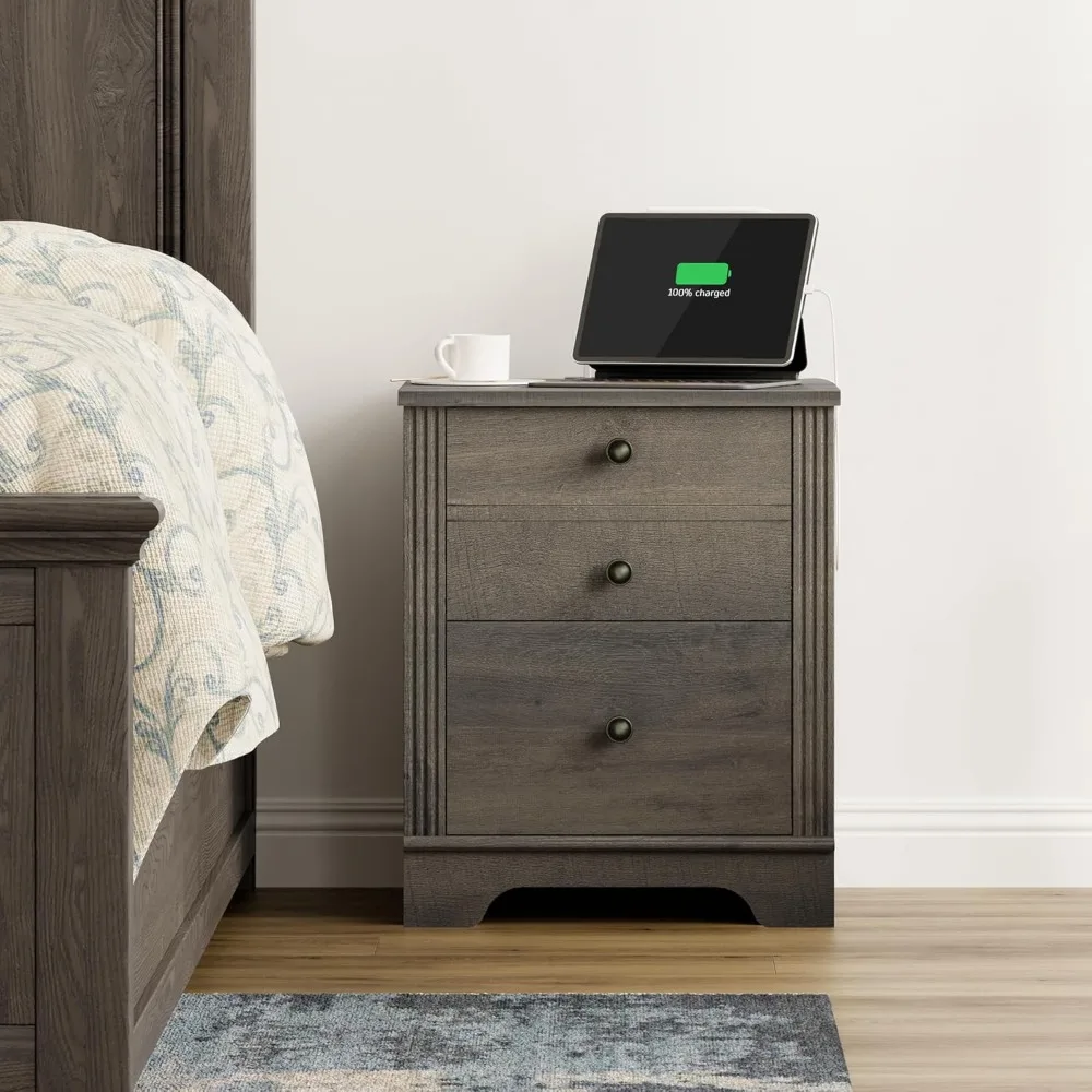 

Тумбочка с зарядной станцией, торцевой столик с 2 ящиками, современный приставной столик с местом для хранения вещей, прикроватные тумбочки с 2 ящиками