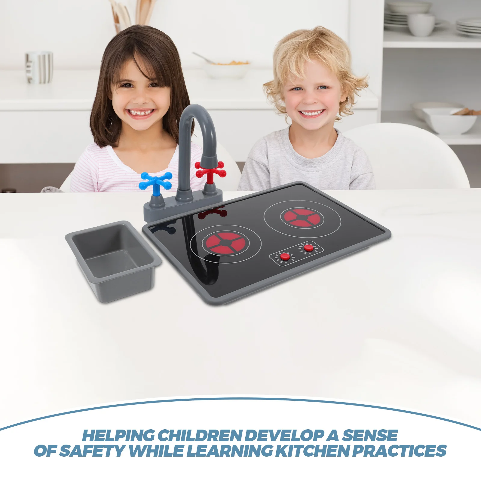 3Pcs Kids Pretend Kitchen Playset with Simulated Stove Lights and Sounds Realistic Cooking Experience Toddler Educational Role