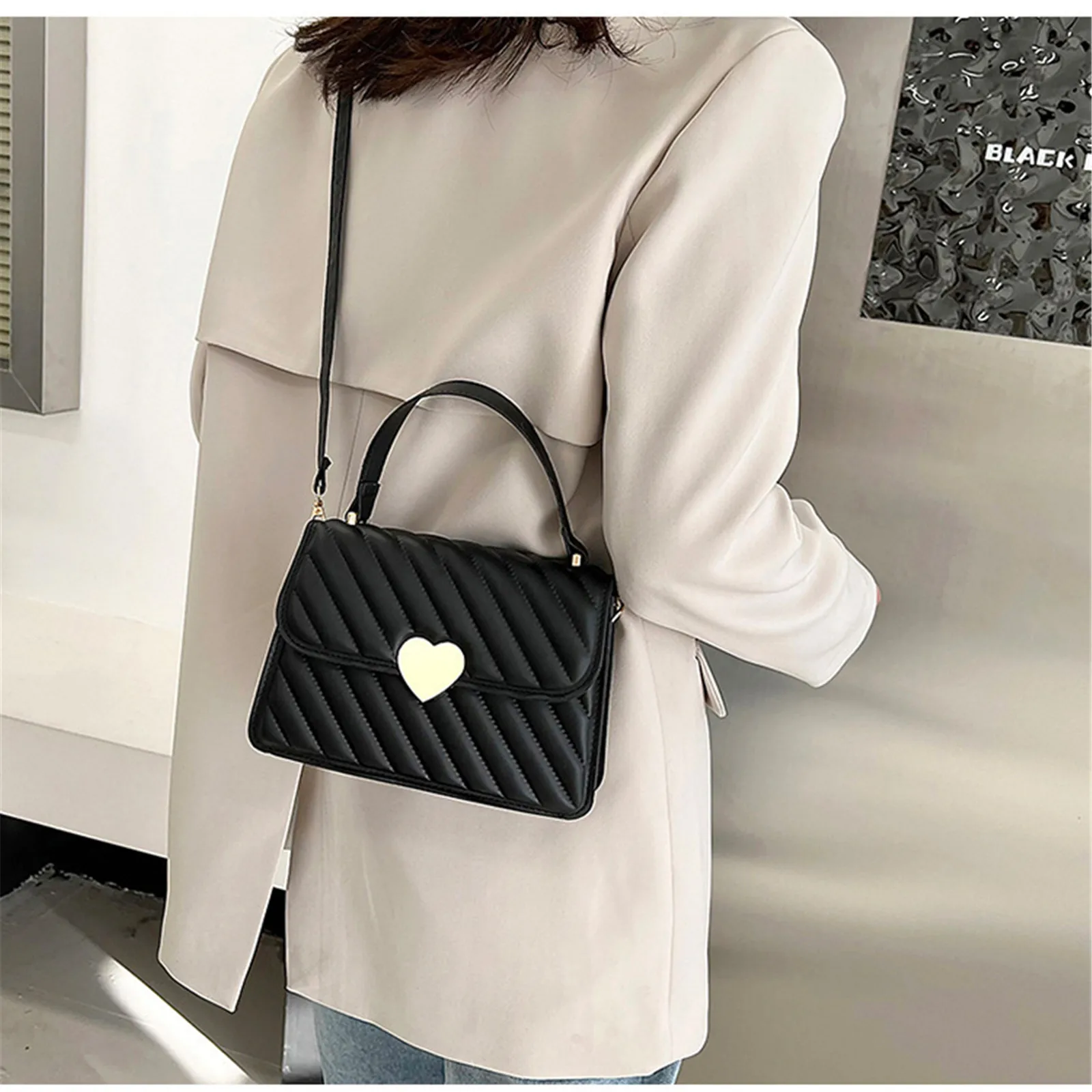 Love Handbag for Women Solid Color Indentation Cross-Body PU Leather Daily Outings Bags Large Capacity Crossbody Bag for Women