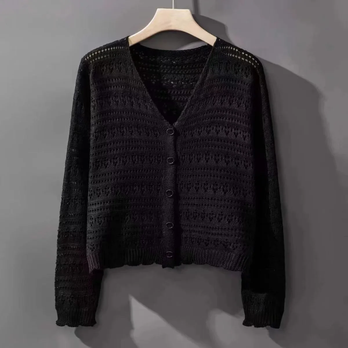 Cardigan outono verão nova jaqueta fina feminina manga comprida corte curto oco proteção solar xale feminino fino exterior topo