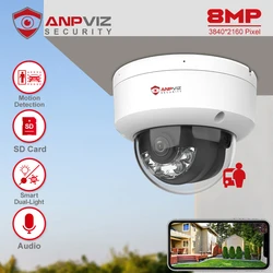 Anpviz 4K POE IP Dome Camera Outdoor Smart Dual-Light Color Vu 30m IP67 CCTV Video Surveillance SD Card Slot Human/Car Detection