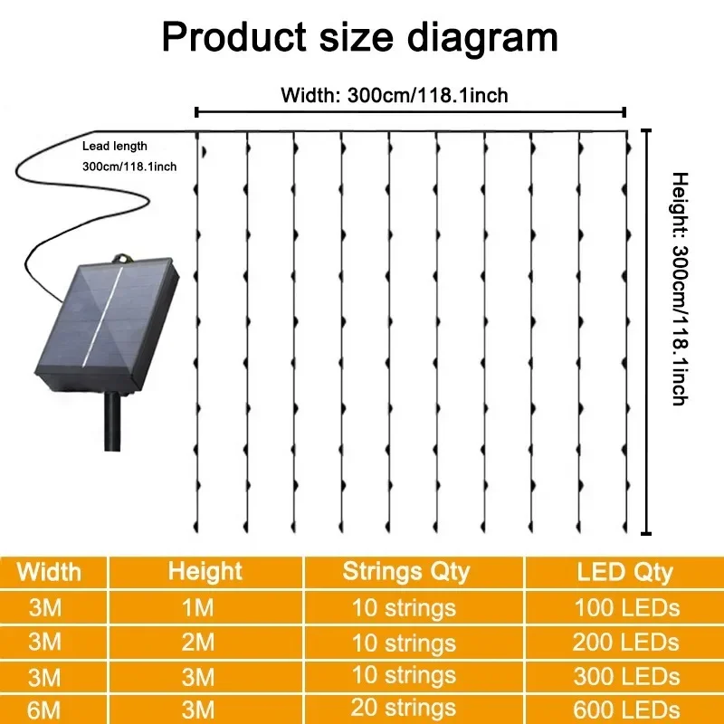 Cortinas de luces solares: 8 modos de iluminación, guirnalda de luces de hadas para Navidad, Camping, Ramadán, Halloween, bodas, hogar y jardín