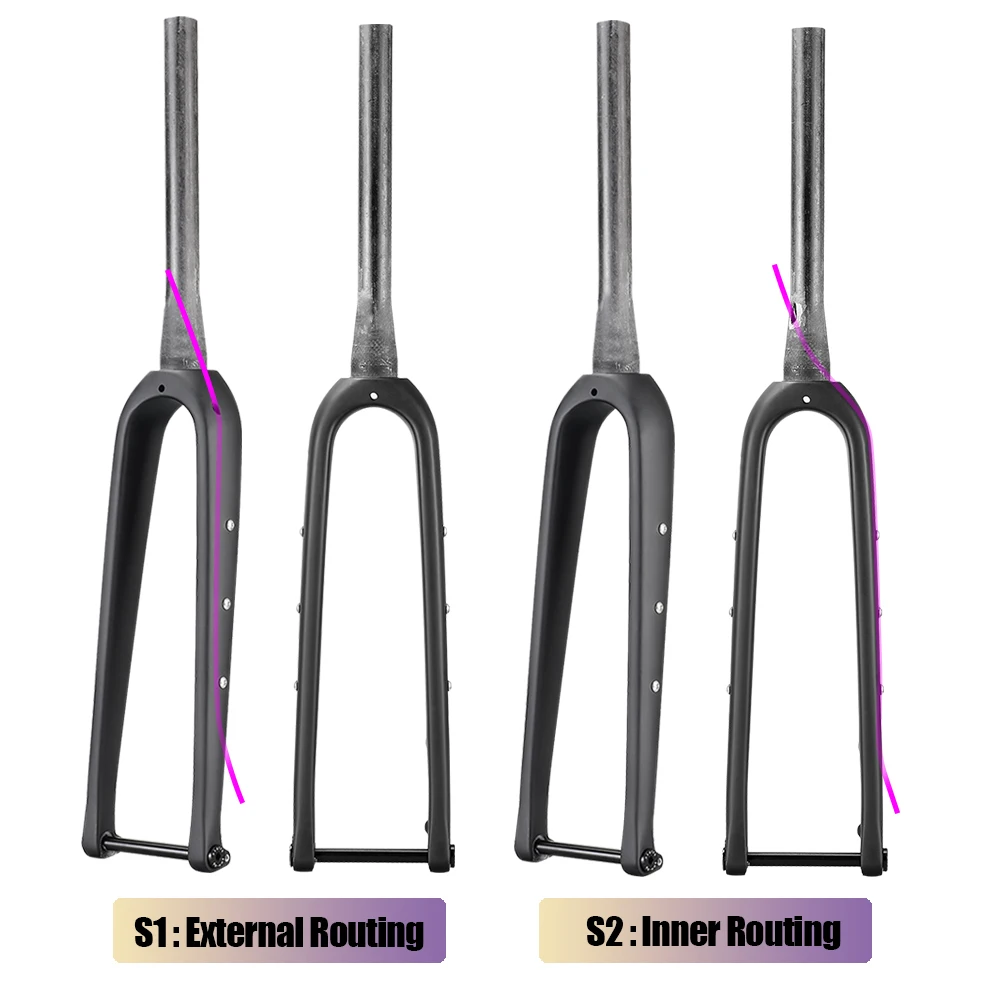 T800 Carbon Fiber Gravel Bike Fork 700C Disc Brake Max Wheelset Size 700*45C Or 27.5*2.1 inch Internal Cable Road Bicycle Fork