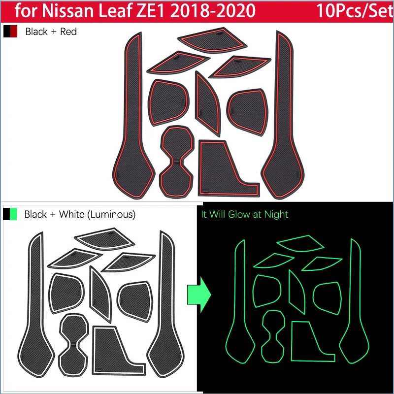 for Nissan Leaf ZE1 2018~2022 2020 Rubber Anti-slip Mat Door Groove Cup Phone Pad Gate Slot Coaster Interior 10Pcs Accessories