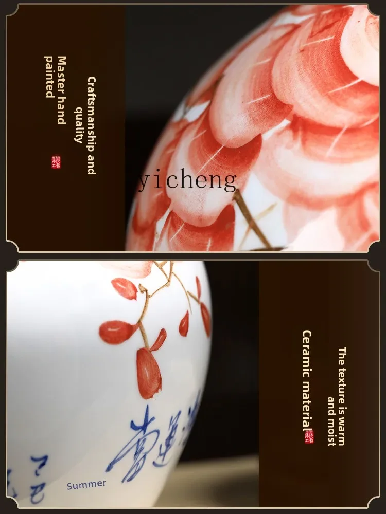 W28hand-painted Ceramic Vase Ornament Light Luxury High-end Living Room Large New Chinese Flower Arrangement Dining Table