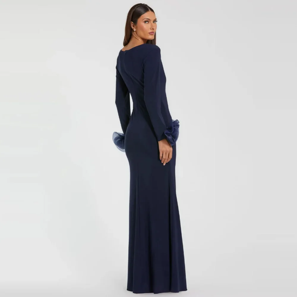 Customized Elegant Evening Dresses for Wedding Guest 3D Flowers Mermaid Navy Blue Mother of the Birde Dress Women Party Gowns