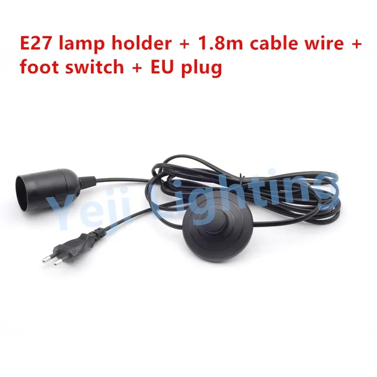 Foot switch with EU plug 1.8m cable wire E27 lamp holder lamp socket black retro edison Lighting accessories DIY