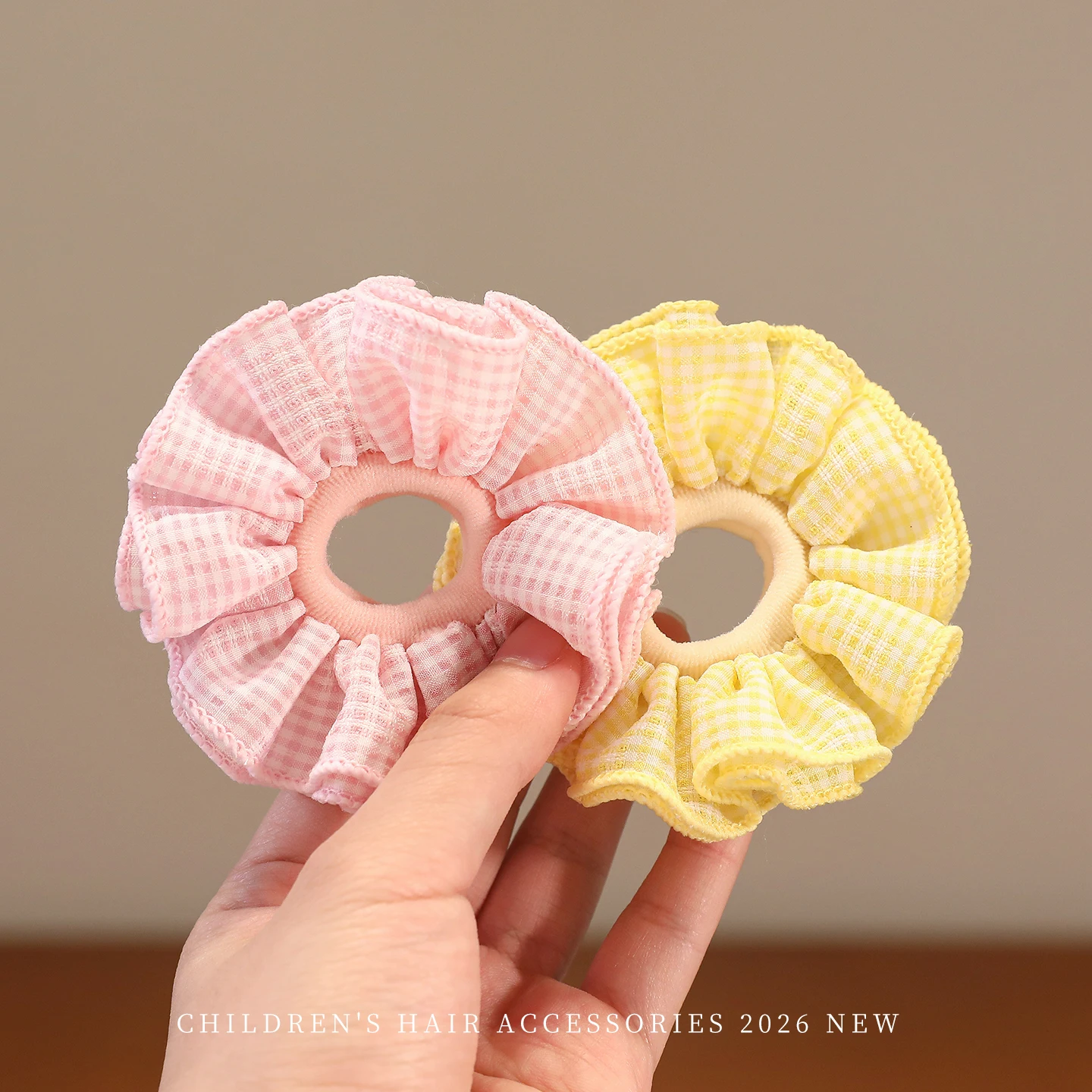 Gingham Plaid Ruffle Hair Scrunchies for Toddler Girls, High Elasticity No Hurt Hair Bands, Baby Kids Ponytail Hair Accessories
