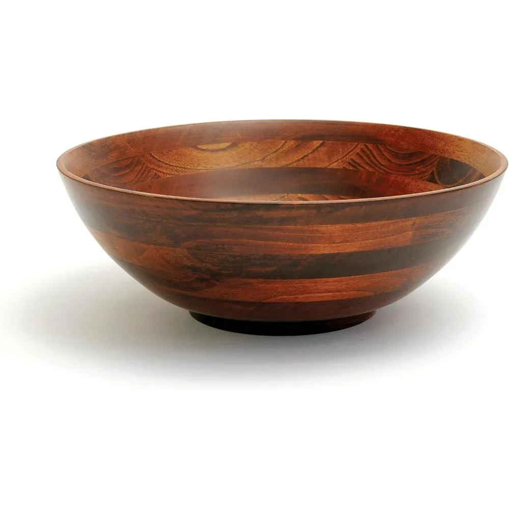 

Large Cherry Wood Footed Serving Bowl for Fruits and Salads, 13.75" Diameter x 5" Height, Food-Safe Finish