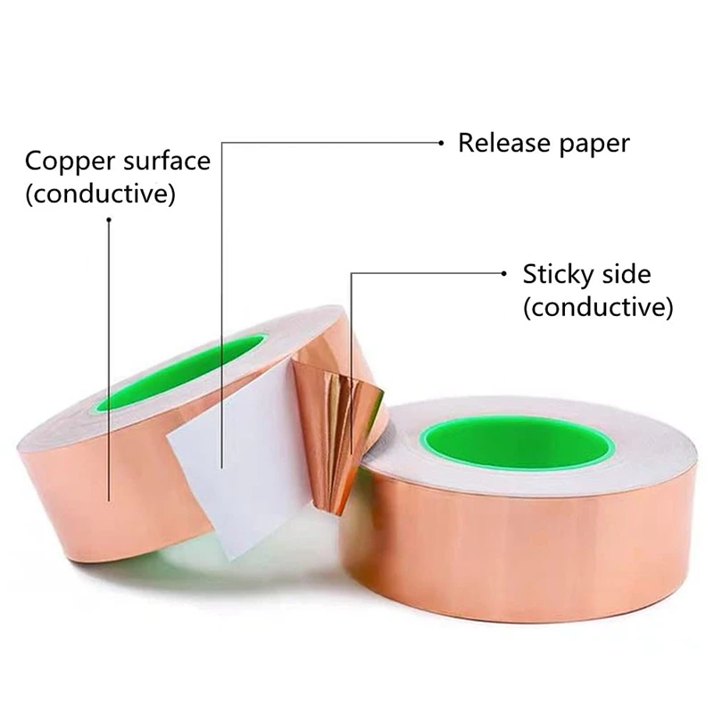 Copper Foil Tape 15/30Mm Wide Adhesive Copper Foil Tape Barrier Tape Double Conductive Self-Adhesive Copper Foil Tape