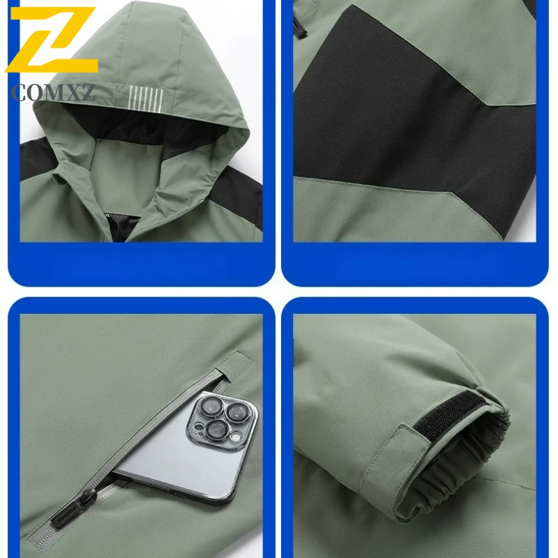 Autumn Soft Shell Jackets Men's Casual Splicing Waterproof Windproof Windbreaker Women Bicycle Riding Hooded Stormcoat Jacket