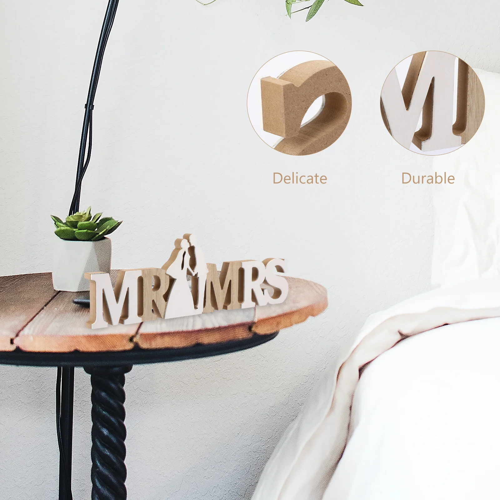

1pc Wedding Decoration Crafts Mr&Mrs Wooden Pieces Adorable Letters Shape Premium Material Portable Hanging Pendant For