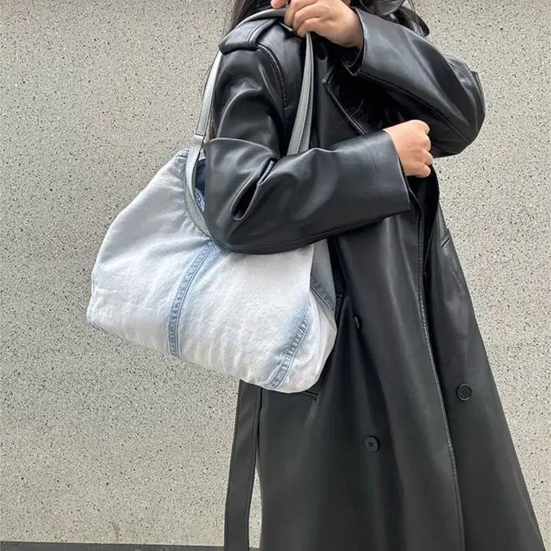 Bloom Vintage Denim Tote Purse For Women 2025 Large Capacity Underarm Bag Female Retro Y2k Handbag Designer Bags