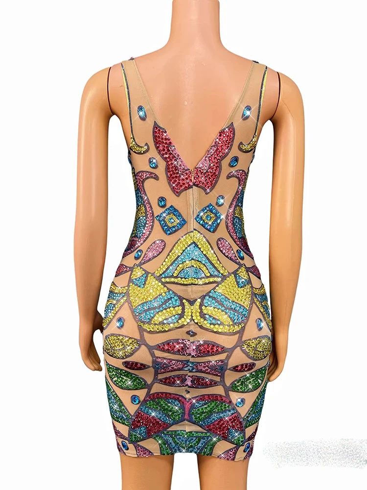 Wysokiej jakości kolorowa sukienka z elastyczną kamizelką z kryształkami 2025 Nowa moda odzież damska na zamówienie
