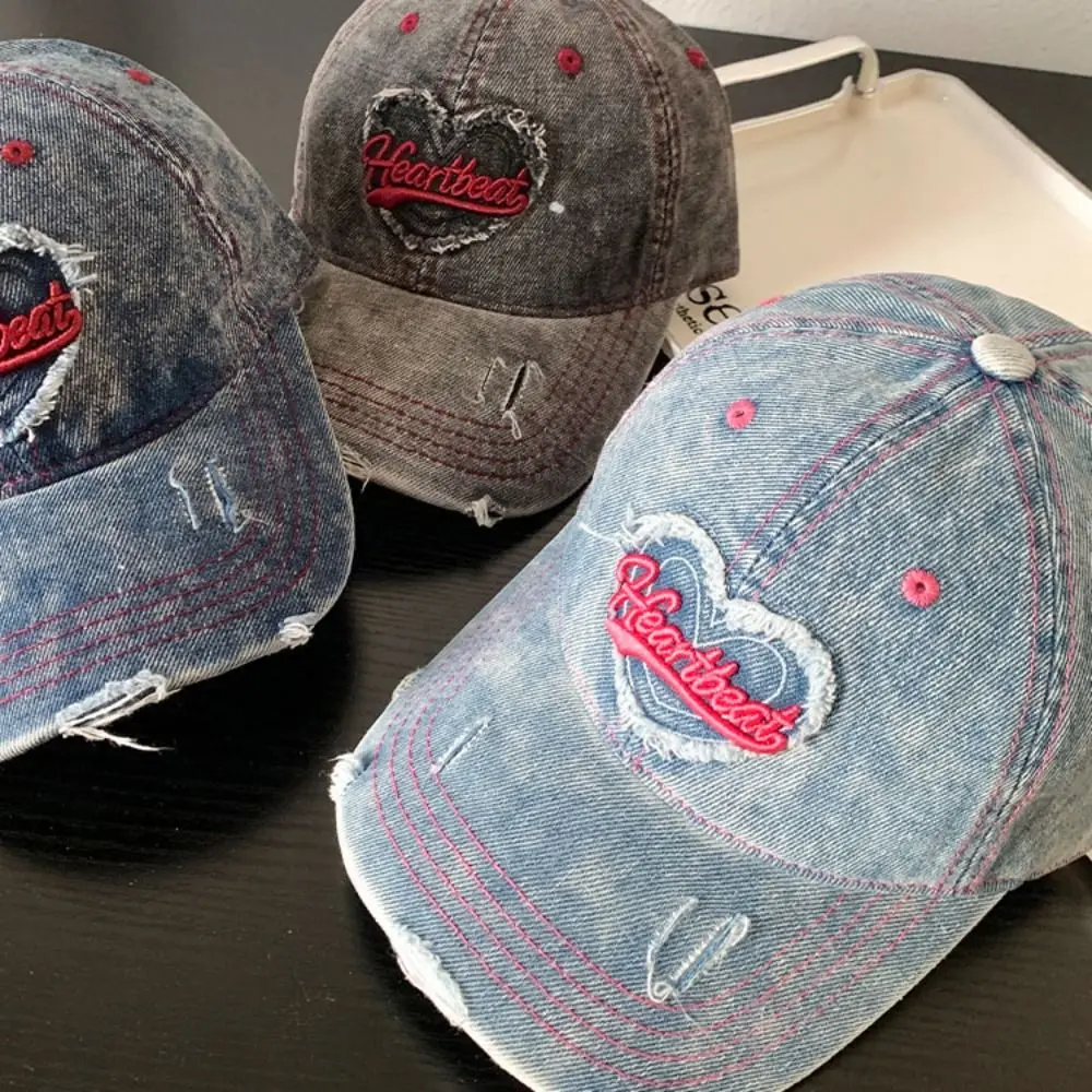 Berretto da baseball vintage Love casual stile coreano Y2K visiere con lettera ricamo cappello con visiera berretto snapback in denim da viaggio