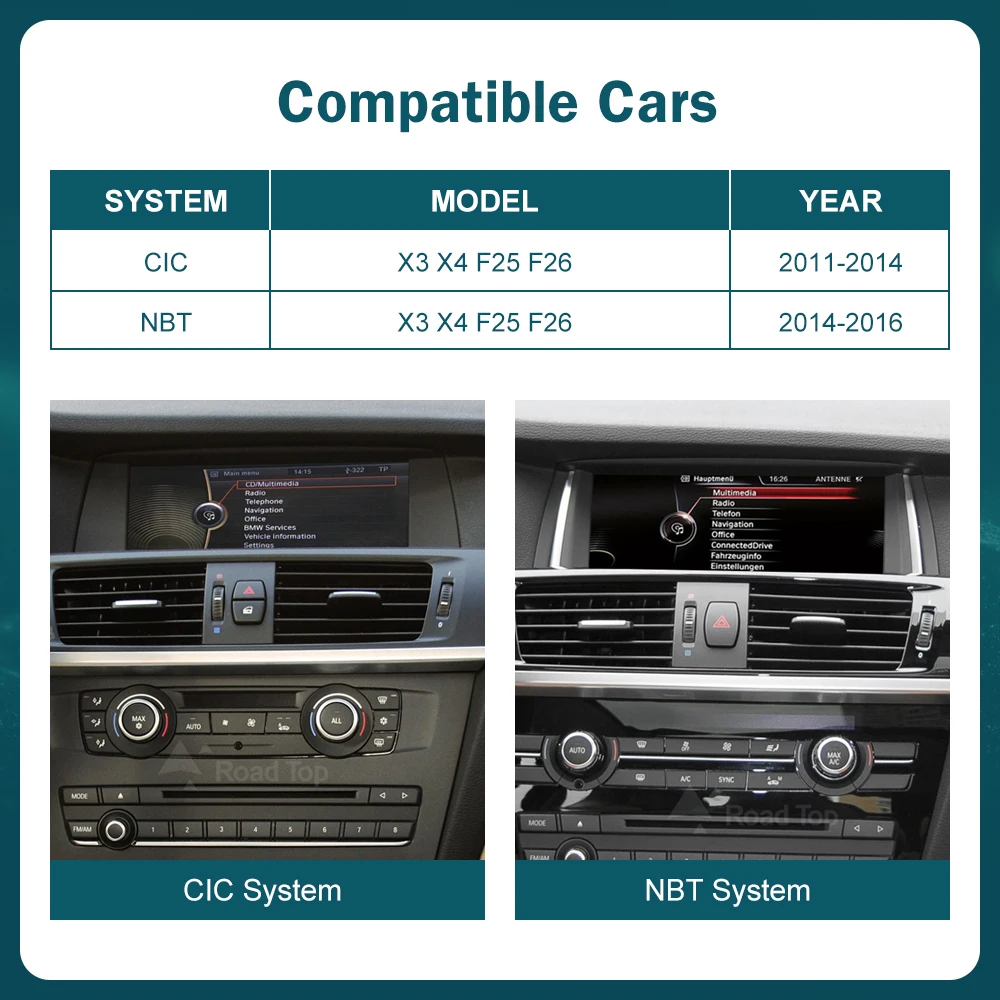 RoadTop 12.3'' Wireless Carplay Multimedia Linux Touch Screen For BMW X3 F25 X4 F26 2011-2016 CIC NBT Android auto Auto Link