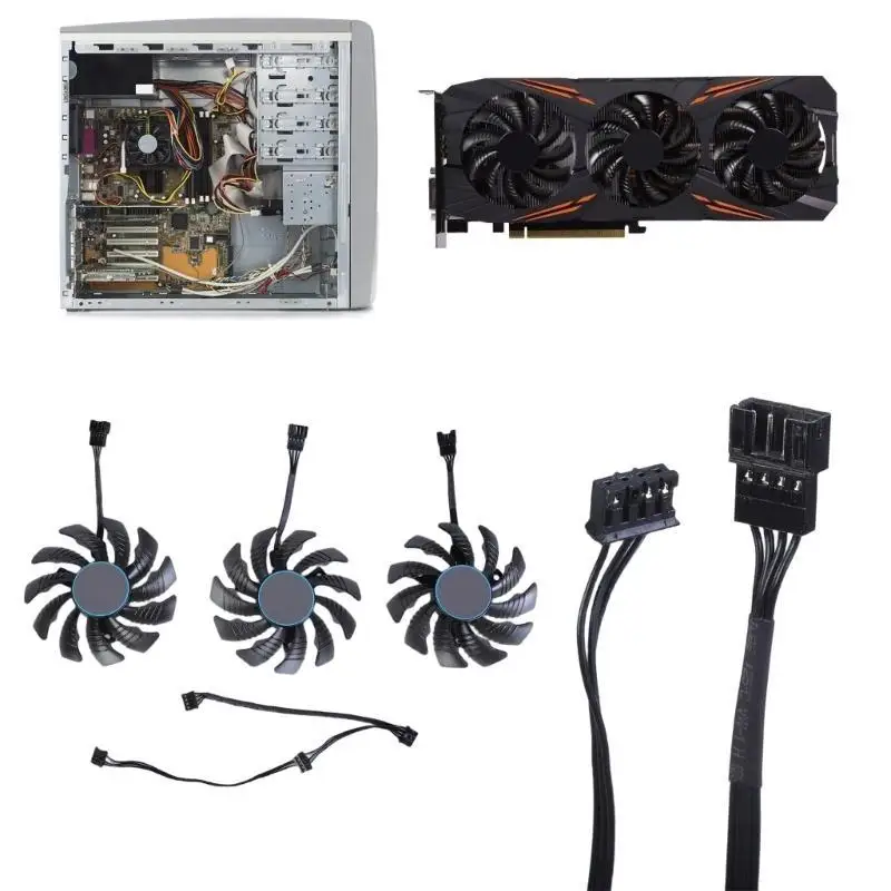 مروحة وحدة معالجة الرسومات R53C T128010SU لبطاقات الرسومات GTX1060 1070 1080 تعزز التبريد 4Pin VGA مروحة تبريد 3 قطعة/المجموعة #5