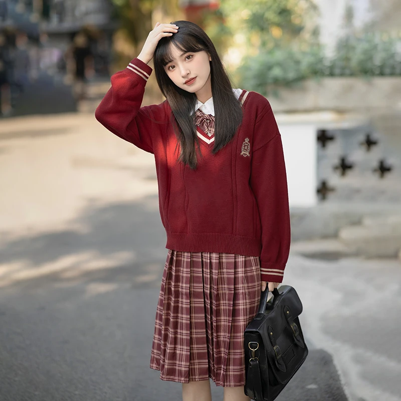 Korean College Sweater School Daily Clothes Long Sleeve Knitting Coat For Girls Sweaters Japanese DK JK Uniform Cotton Pullover