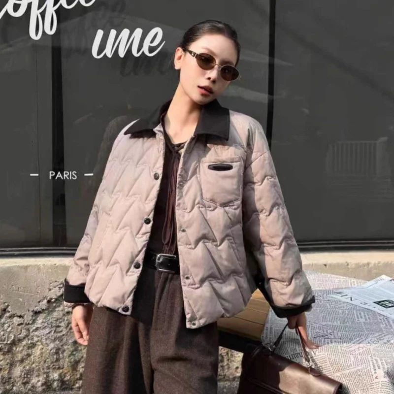 المرأة قصيرة أسفل سترة 2025 شتاء جديد وصول رفرف طوق المألوف عادية فضفاضة تناسب معطف دافئ العصرية #3