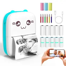 mini hot pocket printer,Ink free sticker printer, mini pocket printer with 13 rolls of hot paper,iOS Android application