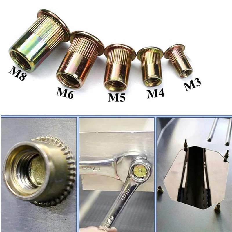 400Pcs M3 M4 M5 M6 M8 Rivet Nuts or Tools Carbon Steel Rivnuts Blindnuts Nuts Flat Head Threaded Insert Rivet Multi Sizes Tools