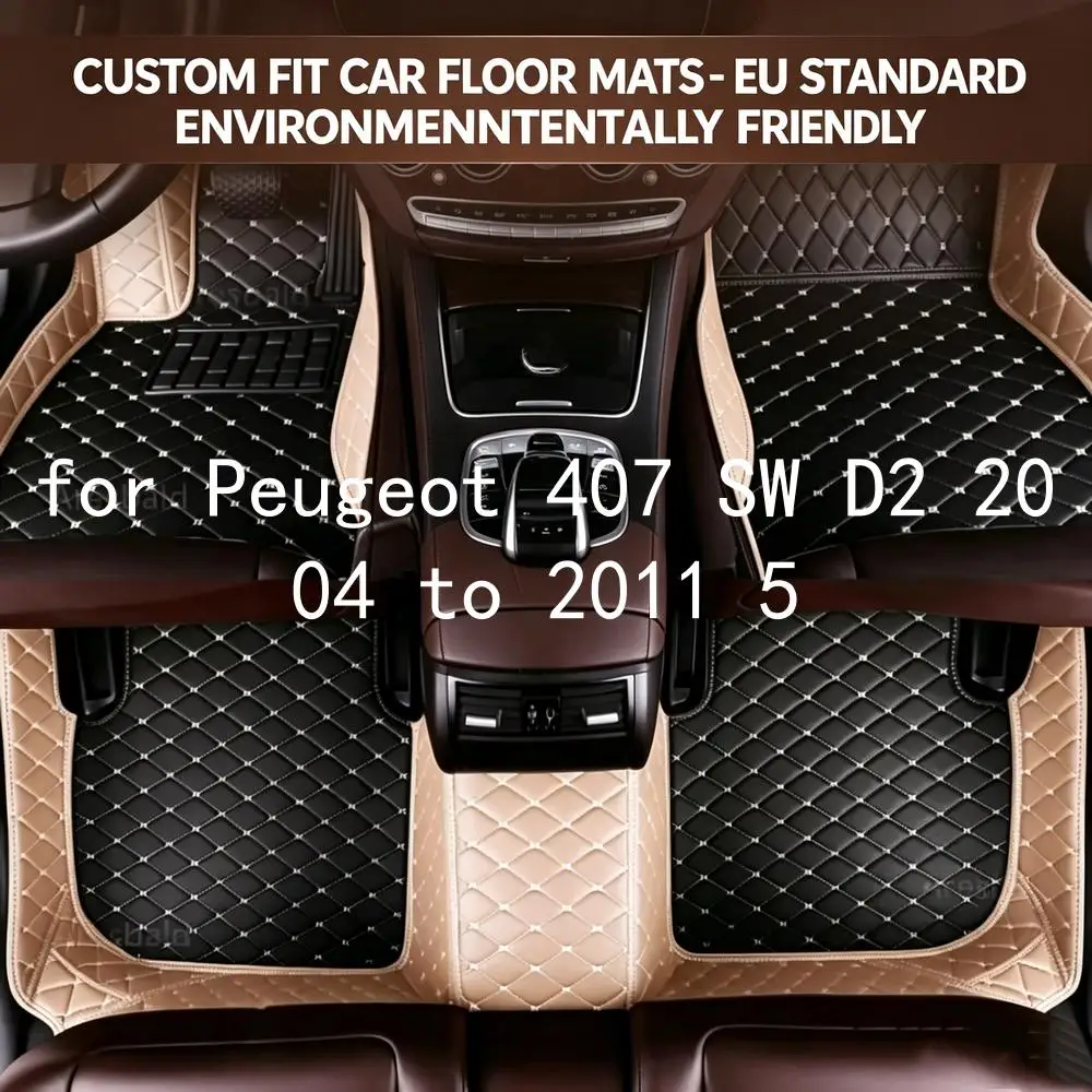Tappetini per auto in pelle con motivo a rombi, compatibili con i modelli OEM, per Peugeot 407 SW D2, dal 2004 al 2011, 5 posti, tappetini personalizzati che coprono l’intera superficie, impermeabili,