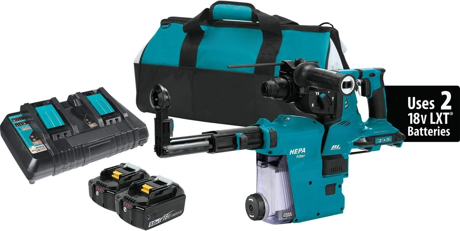 

18V x2 LXT (36V) Brushless Cordless 1-1/8" AVT Rotary Hammer Kit, Accepts Sds-Plus Bits w/ Hepa Dust Extractor (5.0Ah)