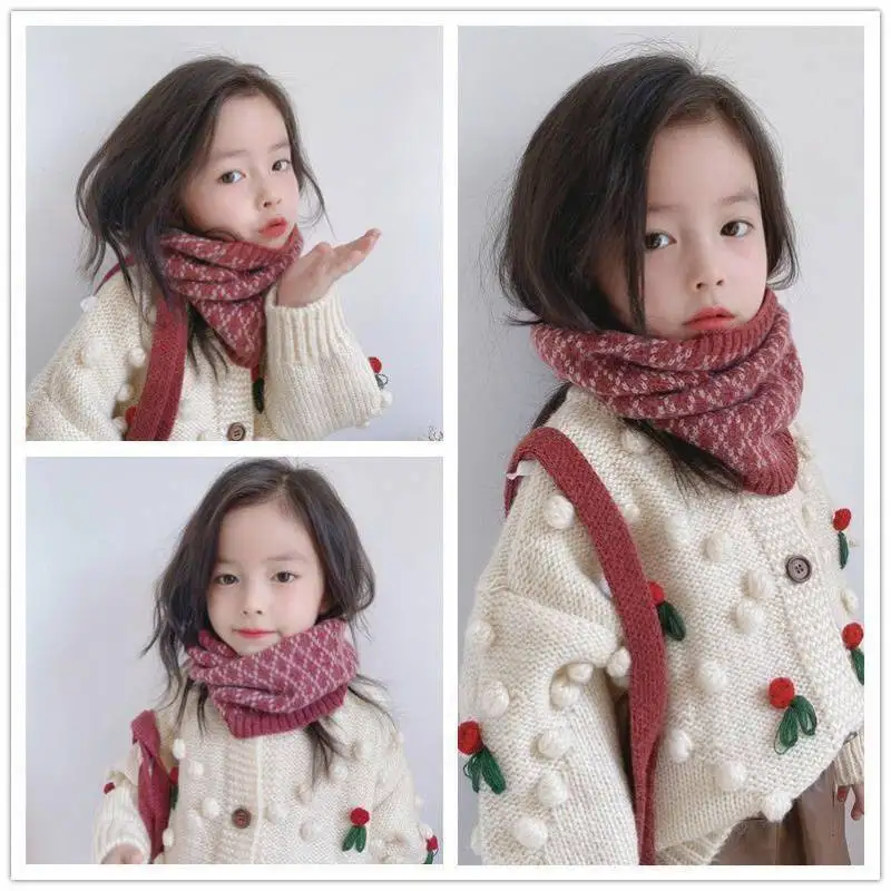 2024 New Arrival Winter Boy Girl Scarf Cotton Soft Acrylic Snow Snoods Neck Warmer Knitted Scarves for Toddler Kids