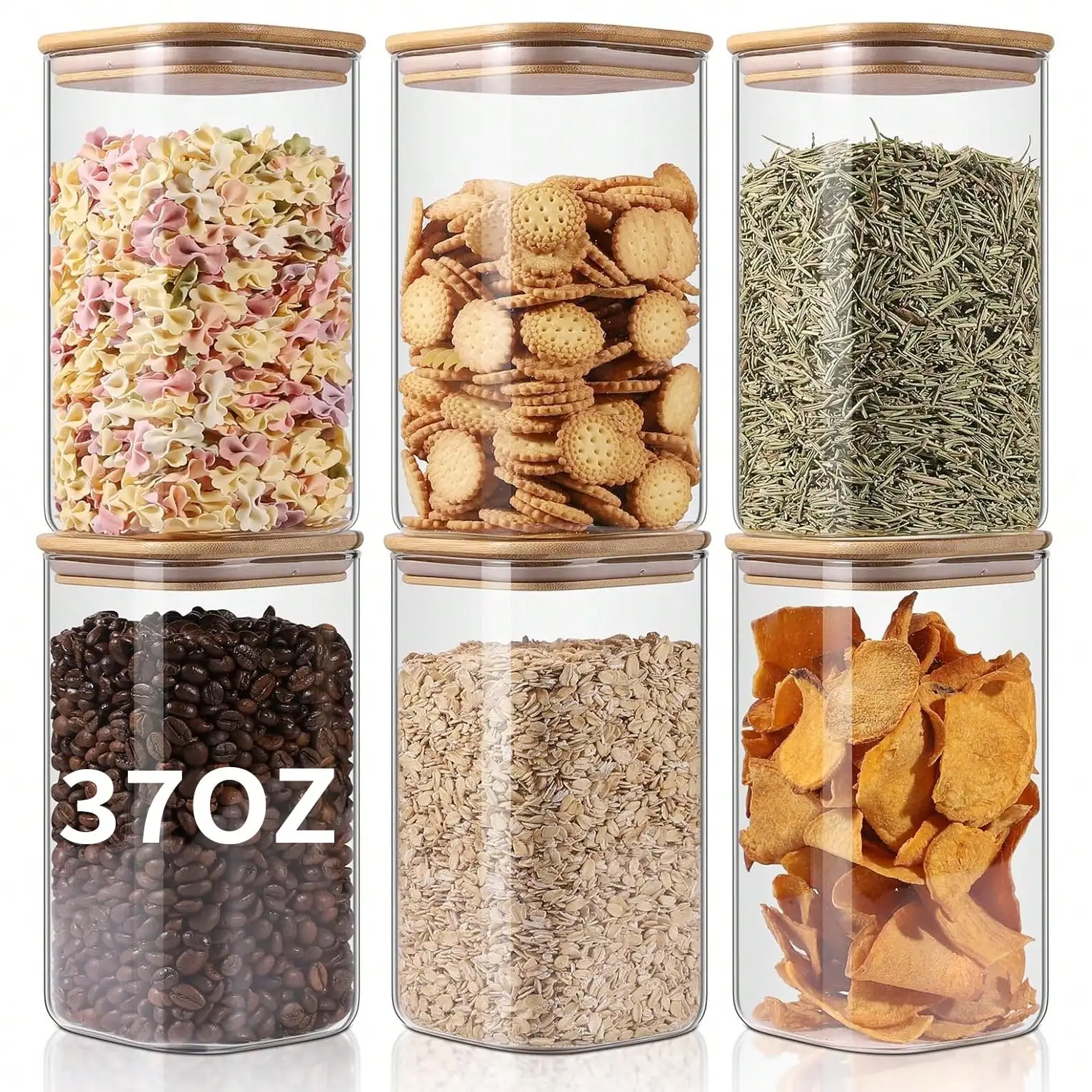 Food Storage With Glass Lids - 6-delige set glazen voorraadpotten, moderne vierkante