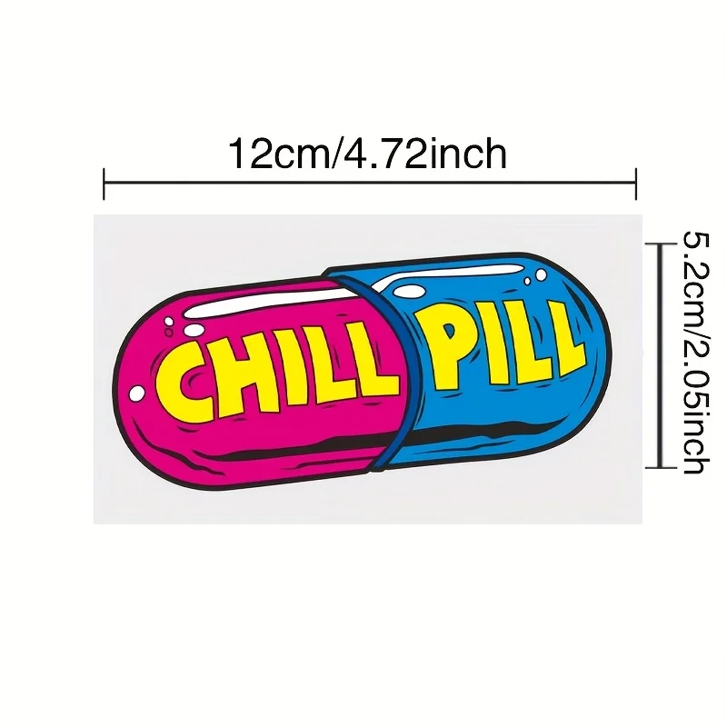 قطعة واحدة من ملصق ديكور السيارة "CHILL PILL" - تصميم على شكل كبسولة، مثالي لإضافة أفعى ممتعة