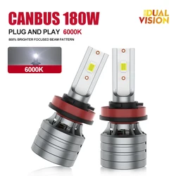 Dualvision H7 H4 H11 LED Headlight 180W High Power H8 H9 HB4 HB3 9005 9006 9012 Turbo Lamp 6000K White Car Lights For Lenses 12V