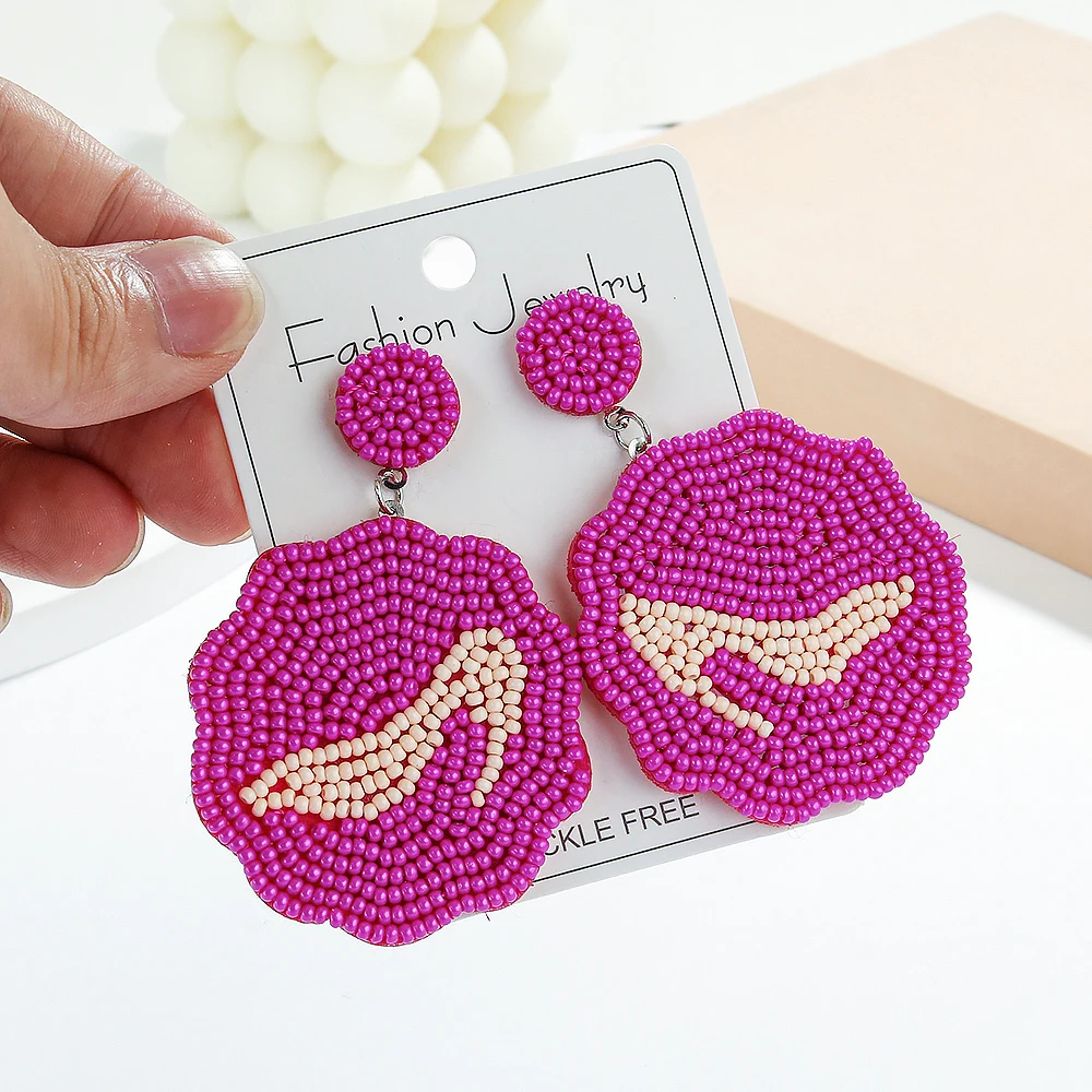 Barbie Earrings Kawaii Pink Princess Sweet Handwoven Rice Bead Ear Studs for Women Girls Cosplay Jewelry Accessories Gifts