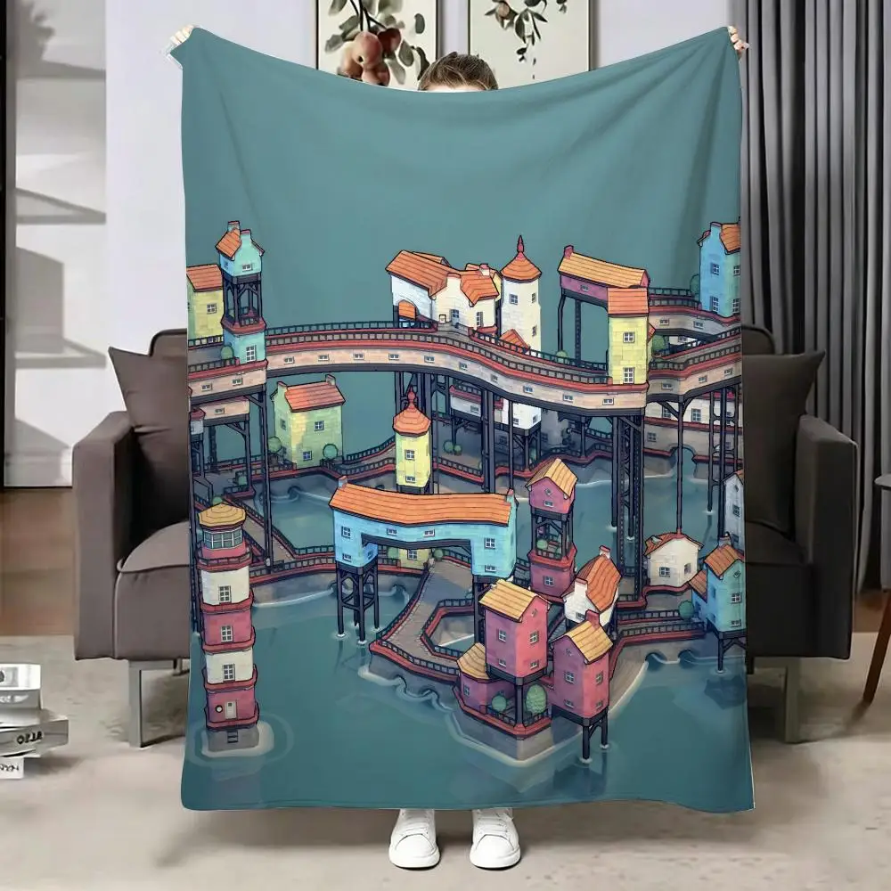 Game T-Townscaper Throw Soft Warm Flannel Blanket, Multi-use Throw for Bed Sofa Office, Air Conditioning Nap Blanket