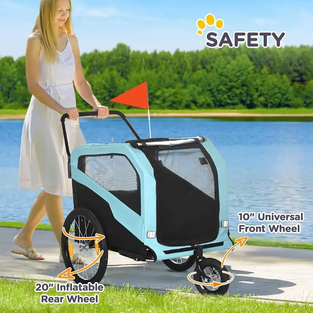 2-in-1 Dog Bike Trailer Pet Stroller Carrier for Large Dogs with Hitch, Quick-Release Wheels, Foot Support, Pet Cycle Cart Wagon - view 6