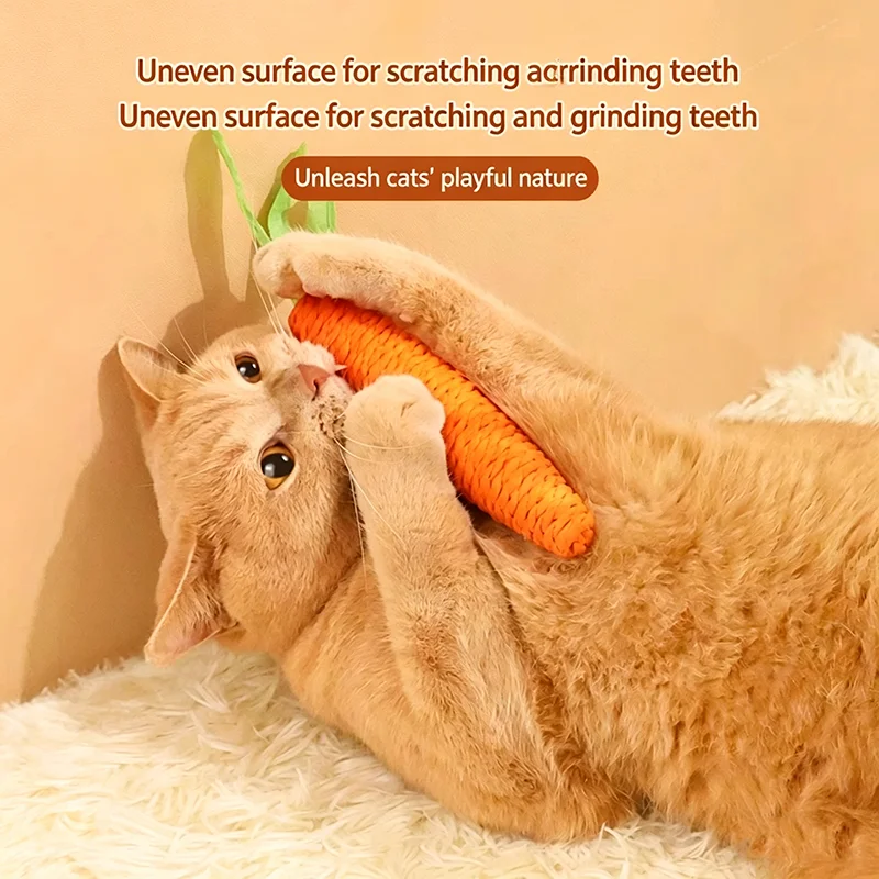 Carrot Shape Cat Chew Toy Self Play Bite Resistant Teething Stick Scratch Resistant Cat Wand For Cat Grinding Claw Supplies