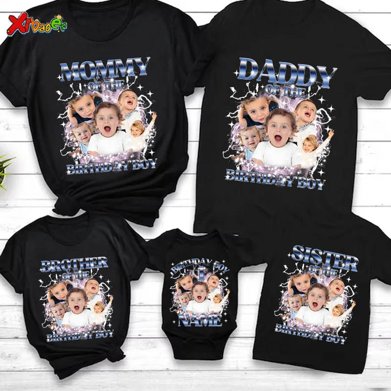 

Personalized Kids Birthday Photo Tshirt Custom Bootleg Photos Toddler T Shirts Birthday BOY Family Matching Outfits 1st 3rd 6th