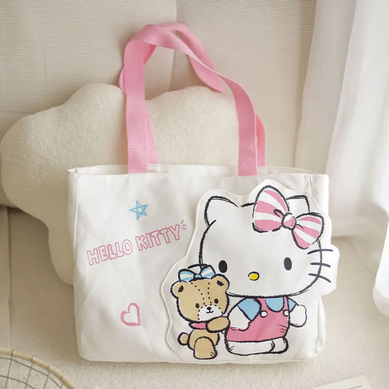 Sanrio Anime Hello Kitty Cartoon Canvas Shoulder Bag, Portátil, Japonês, Leve, Grande Capacidade, Compras, Viagem, Presente