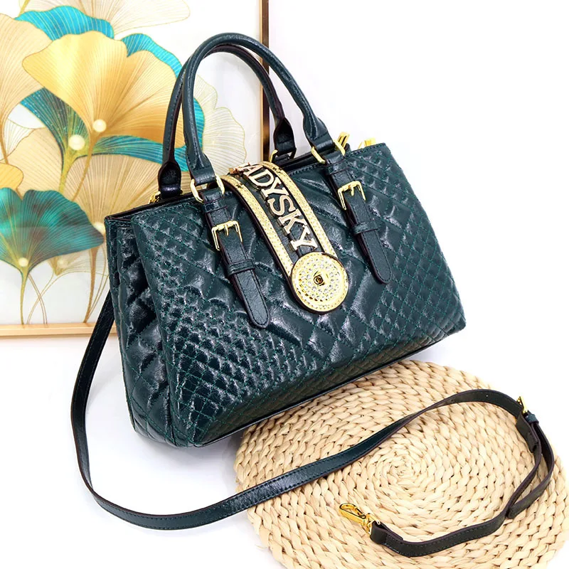 VM FSAHION KISS High Quality Thread PU Leather Beading Handbag Top-handle Bags For Women Luxury Solid Crossbody Shoulder Bag