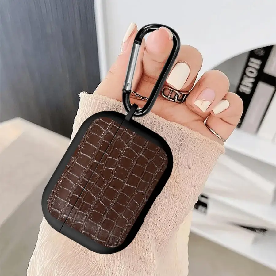 Earphone Cases Cover With Hook Case For Airpods 5 4 3 Pro2 1 Pro Pro3 2 Crocodile Texture Faux Leather Print