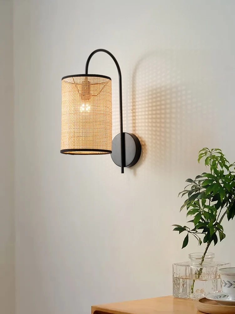 

Wabi-**** retro rattan art Japanese-style aisle wall lamp living room background wall homestay bedroom bedside rattan atmosphere