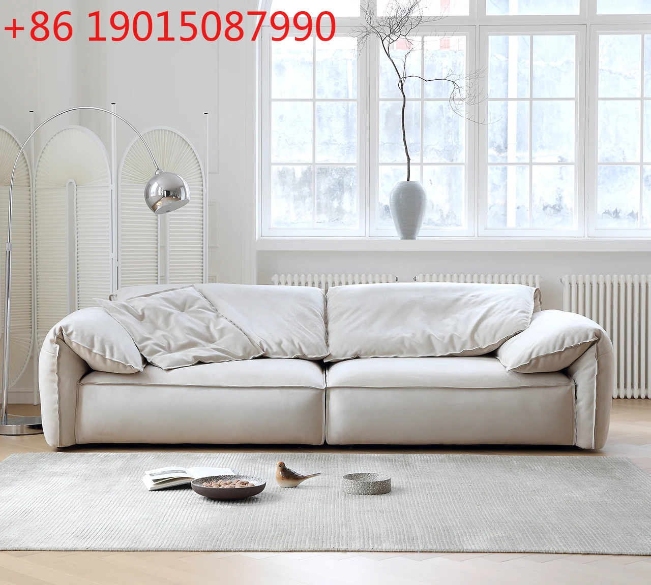 

Scottish Fold Sofa Cream Color Vintage Villa Designer Emery Fabric Straight Row Fabric Sofa