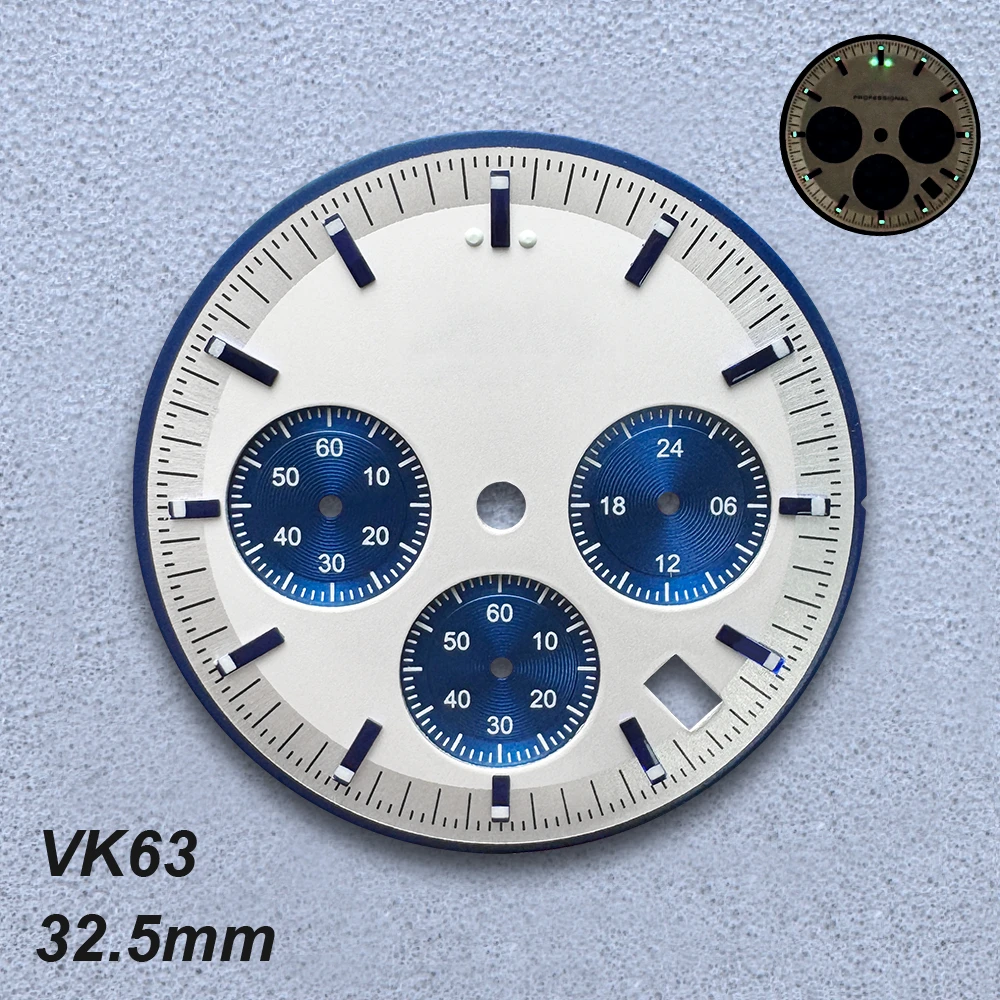 32.5mm No Logo Speed Dial Fit VK63 Quartz Movement Green Luminous Watch Hands Custom Logo Watch Modification Accessories